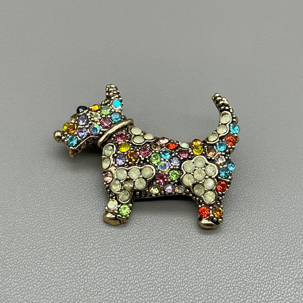 Scottish Terrier Dog Brooch Pin Women Multicolor Rhinestone Gold Tone Fashion